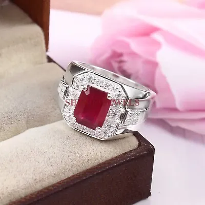 Natural Ruby Gemstone With 925 Sterling Silver Ring For Men's #907 • $96.80