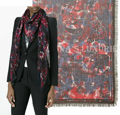 $326.45 • Buy Alexander Mcqueen Scarf Loves London Print Signature Silk Modal Square 54 