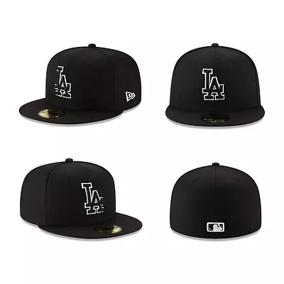 Los Angeles Dodgers Black On Black White Outline 59Fifty Fitted • $33.25