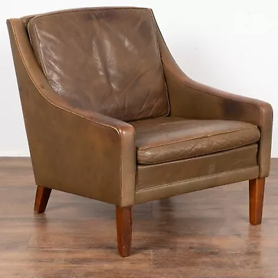 Mid Century Brown Vintage Leather Arm Chair Denmark Circa 1960-70 • $1400