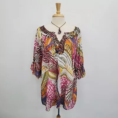 Mushka By Sienna Rose Womens Multicolor Short Sleeve Beaded Tunic Top Size XL • $21.98