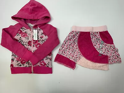 Naartjie Girls Pink Rose Lace Insert Skirt Hooded Jacket Set Size 4 • $26.44