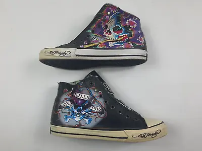 Ed Hardy High Top Slip On Size 8 Women Black  Tennis Shoes By Ed Hardy Designs • $45