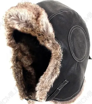 £15.95 • Buy Black Pilot Leather Ushanka - Russian Winter Fur Cap - Military Army Ski Cap