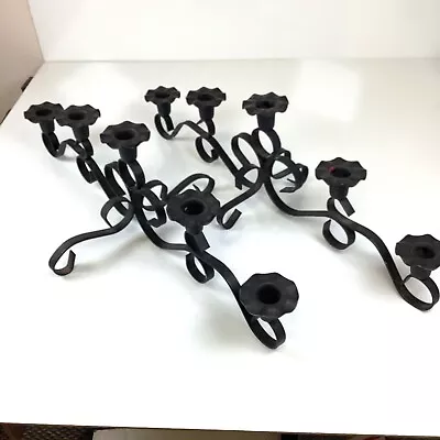 Set Of 2 Vtg Candelabra Candleholders Black Ribbon Wrought Iron Rustic 5 Taper • $65