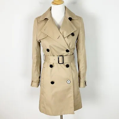 H&M Size 2 Khaki Tan Belted TRENCH COAT Jacket Spring Classic Women’s • $29.95
