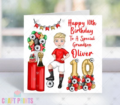 Personalised Red Football Birthday Card Boys For Son Grandson Nephew Any Age • £2.99