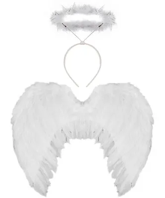 £13.99 • Buy White Angel Wings And Halo Fancy Dress Costume Halloween Christmas Nativity 