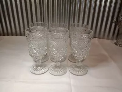 Vintage Anchor Hocking Clear WEXFORD WATER GOBLETS Stems Glasses- Set Of 6 • $21.99