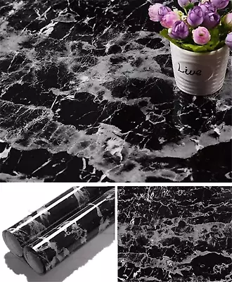 Black Marble Contact Paper Black Peel And Stick Wallpaper Self Adhesive Countert • $8.73