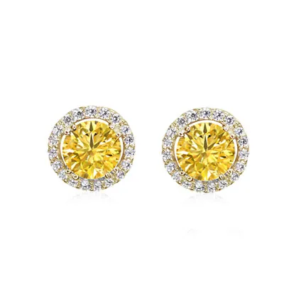 1 1/2 Ct Halo Stud Earrings Yellow & White Cubic Zirconia 10k Yellow Gold • $199.71
