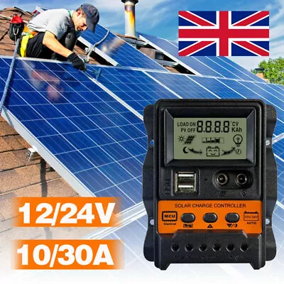 30A MTTP/PWM Solar Charge Controller Panel Battery LCD Regulator Dual 24/12V USB • £10.99