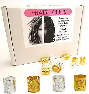 Dreadlock Braid ADJUSTABLE Cuffs Silver & Gold Beads Clip Dread Tubes Rings Wrap • £3.95