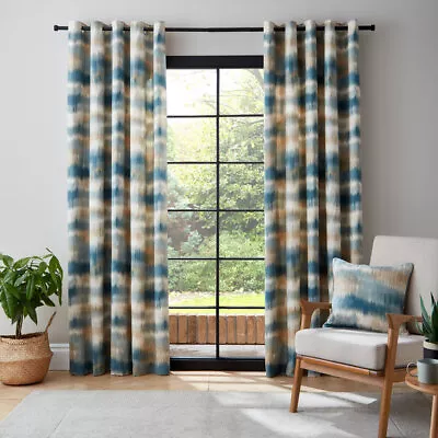 Catherine Lansfield Teal Ombre Texture Thermal Eyelet Ring Top Curtains Pair • £10.99