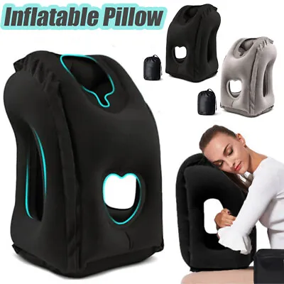 $20.98 • Buy Travel Inflatable Air Cushion Pillow For Airplane Office Nap Rest Neck Head Chin