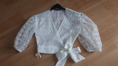 £4.99 • Buy Ladies Zara White Lace Blouse Wrap Bow Top Size XS Size 8