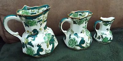 Masons Chartreuse Green And Gold Jugs X 3  14cm 12cm & 8cm Tall • £19.99