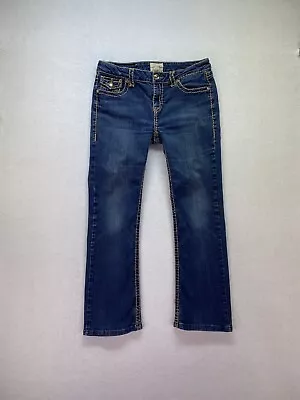 L.A Idol Womens Jr Size 11 (W31 L28) Dark Wash Mid Rise Flap Pocket Bootcut Jean • $18.95