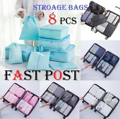 $22.95 • Buy 8-Pc Storage Bag Travel Packing Cubes Pouches Luggage Organiser Clothes Suitcase