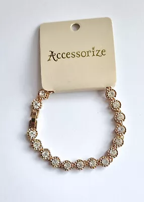 Accessorize Rose Gold Tone Tennis Bracelet With A Fold Over Clasp.~sw20 • £7.49