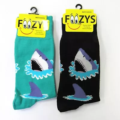 2 Pairs Foozys Men's Shark Great White JAWS Print Novelty Crew Socks Size 10-13 • $12.88