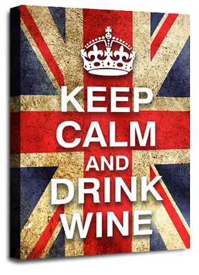 Keep Calm Art Print Red White Blue Drink Wine Quote Framed Canvas Wall Picture • £29.99