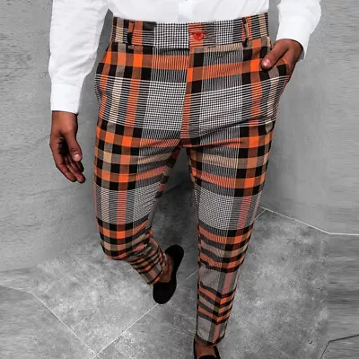 Mens Formal Tartan Smart Trousers Plaid Check Casual Golf Work Business Pants US • $23.39