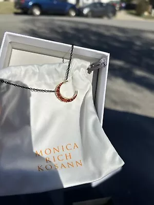 $1987 Monica Rich Kosann Womens 18k Yellow Gold Fire Opal Crescent Moon Necklace • $455