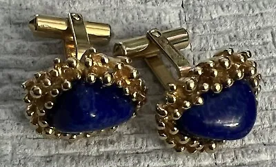 RARE Vintage Destino  Lapis Beaded Cufflinks  Goldtone (941) Nice! • $29.50