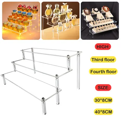 3/4 Tier Acrylic Display Shelves Transparent Retail Display Plastic Riser Stand • £12.14