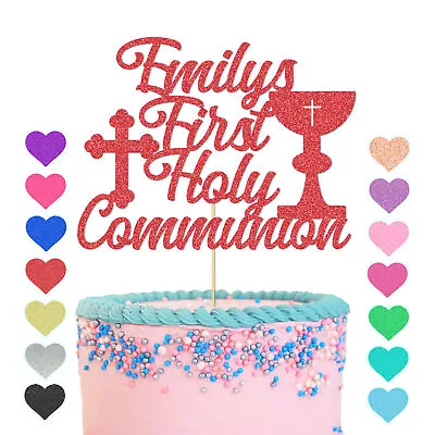 First Holy Communion Cake Topper Personalised Name With Cross Party Decoration • £2.83