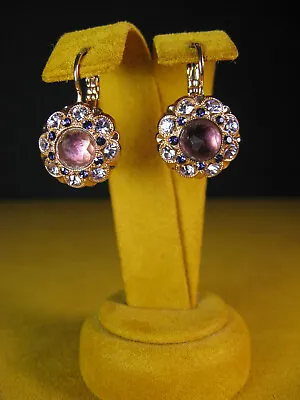MARIANA EARRINGS PURPLE BLUE FLOWER SWAROVSKI CRYSTALS ROSE GOLD PL Gift • $60