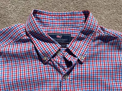 Vineyard Vines Long Sleeve Button Shirt Mens XXL Blue Red Plaid Slim Fit • $21.95