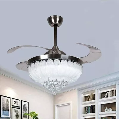 42 Crystal Chandelier Ceiling Fan With Invisible Blades And Remote For Room • $101.49