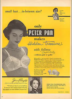 1950 Vintage Brassiere AD PETER PAN Hidden Treasure Bra For Small Busts 062717 • $8.95