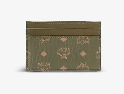 MCM L56154 Men S Green Coated Canvas Card Holder Size 4x2.75 In • $114