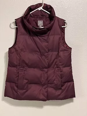 J. Jill Petite Sm Burgundy Puffer Vest Cowl Neck Snaps Preowned • $18.95