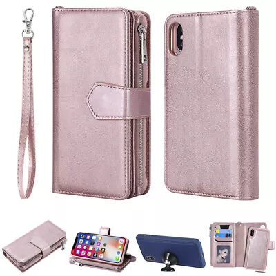 For IPhone 15 14 13 Pro Max 8+ Detachable Leather Zipper Wallet Case Purse Cover • $22.89