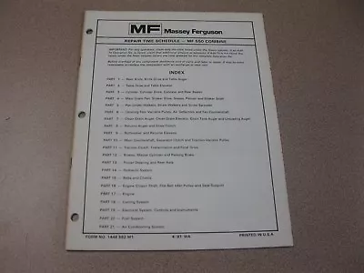 Massey Ferguson MF 550 COMBINE  Repair Time Schedule FORM NO. 1448 582 M1 • $18