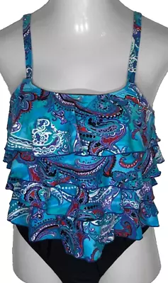 CEEB Women's Paisley Ruffle 1 Piece Bathing Suit Swim Wear  Size 10 • $24.99