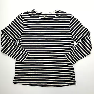 J Crew Top Women L 100% Cotton Knit Goods Blue Beige Striped Long Sleeve T-Shirt • $24.88