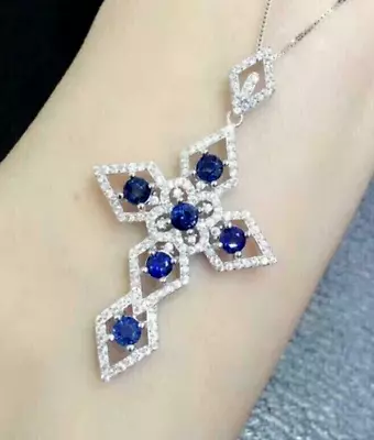 14k Gold Plated Silver Lab-Created Sapphire Diamond Cross Pendant Women's Gift • $210
