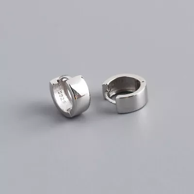 925 Sterling Silver Wide Square Huggie Hoop Earrings For Women Men • $16.26