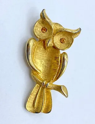 A7-327 Vintage Silver Brooch Pin 1.75  Owl Bird Animal Crystal • $4.99