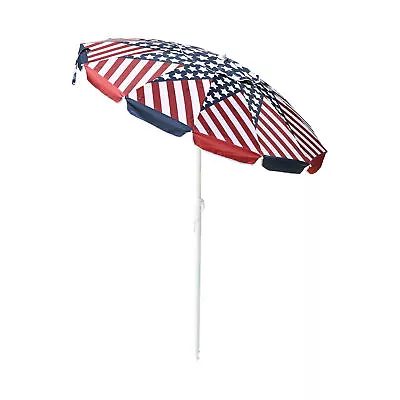 6 Ft Outdoor Umbrella US Flag UV Protection Sunshade Tilt Sand Anchor • $29.61