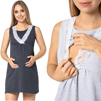 Purpless Maternity Sleeveless V-neck Lace Det Pregnancy Nursing Nightdress 4141n • $12.44