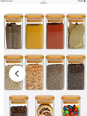 16 ComSaf Glass Spice Jars Bamboo Lids  Airtight Square Containers Hold 8 Ounces • $42.99