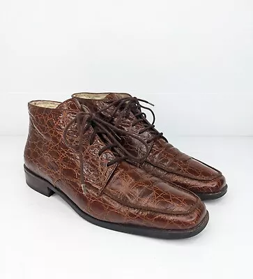 80s Brown Crocodile Lace Up Leather Ankle Boots Size 7 Or 7.5 Booties Retro • $69