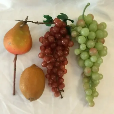 4 Vintage Artificial Faux Fruit Green Red Grapes Pear Lemon Muted Colors  • $8