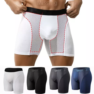 Men's Boxer Briefs Anti-Chafing Mesh Breathable Shorts Long Leg Underwear Sports • $14.79